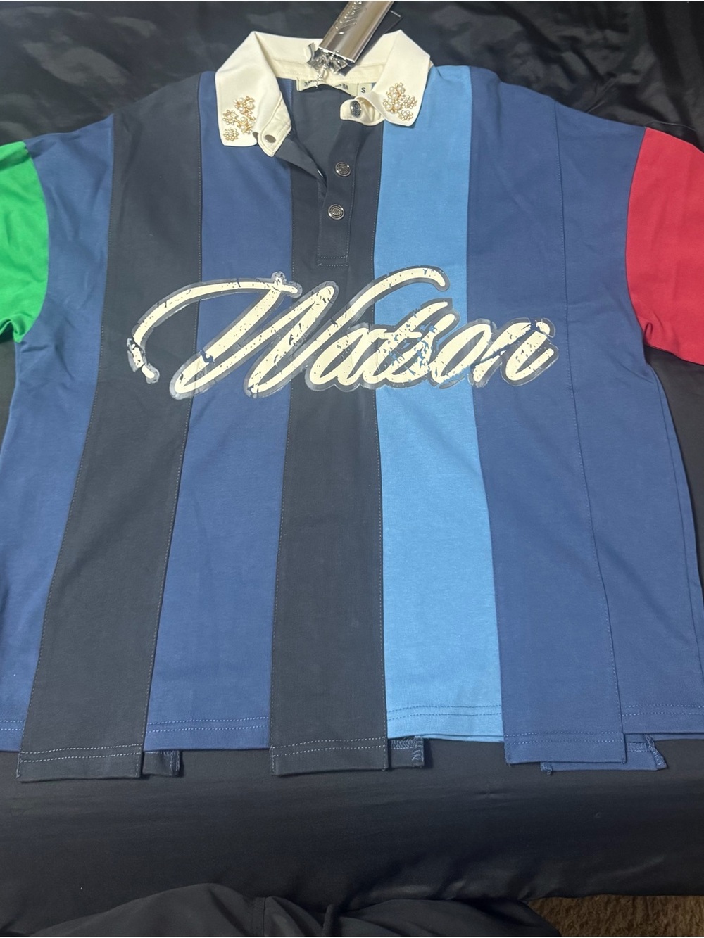 Madison Multi-Stripe Polo Shirt with Contrast Sleeves